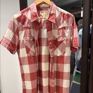 Levi's Red and White Plaid Casual Button Down Shirt
